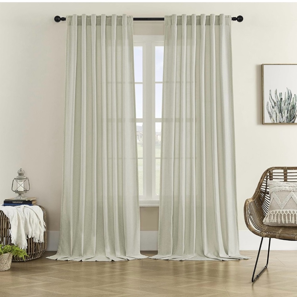 Natural Semi Sheer Drapes 2 panels brand new - Picture 1 of 8